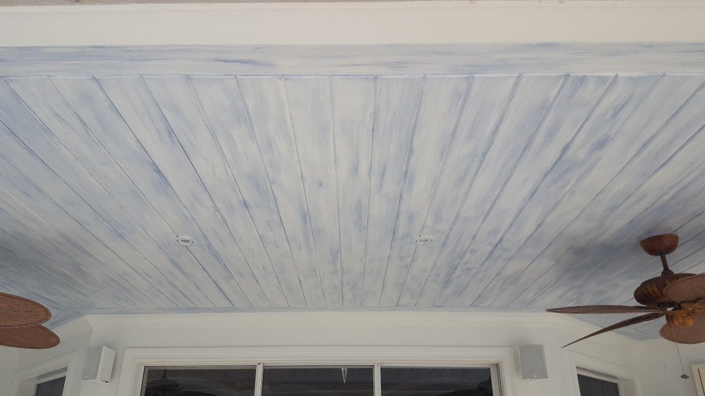 another angle of finished painted wooden ceiling 
