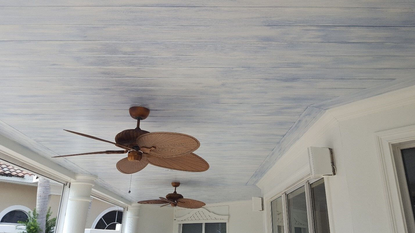 angle of finished painted wooden ceiling 